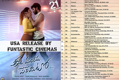 List of USA Theatres For Ee Maaya Peremito